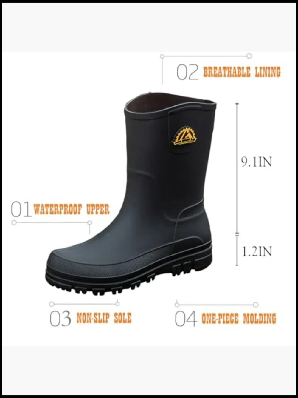 Waterproof Mid Calf Rain Boots Lightweight Breathable Slip Resistant Outdoor